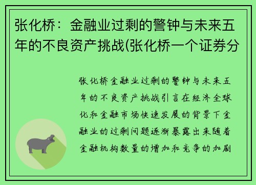 张化桥：金融业过剩的警钟与未来五年的不良资产挑战(张化桥一个证券分析师的醒悟)